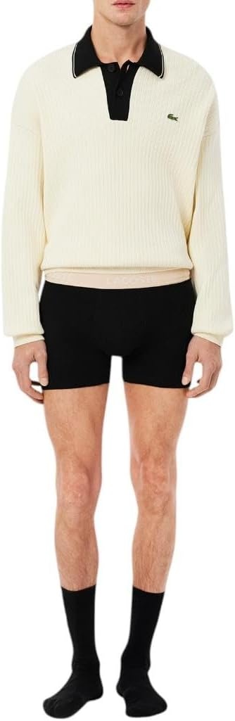 image:imageLacoste Mens Long Stretch Cotton Jersey Boxer Brief 3packBlack With BiscuitBaguetteBeige Waistbands