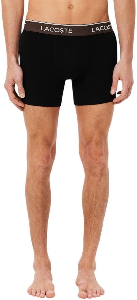 image:imageLacoste Mens Long Stretch Cotton Jersey Boxer Brief 3packBlack With BiscuitBaguetteBeige Waistbands