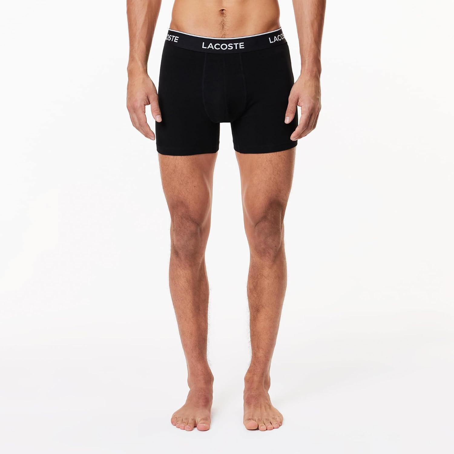 image:imageLacoste Mens Long Stretch Cotton Jersey Boxer Brief 3packBlack With Black Waistbands