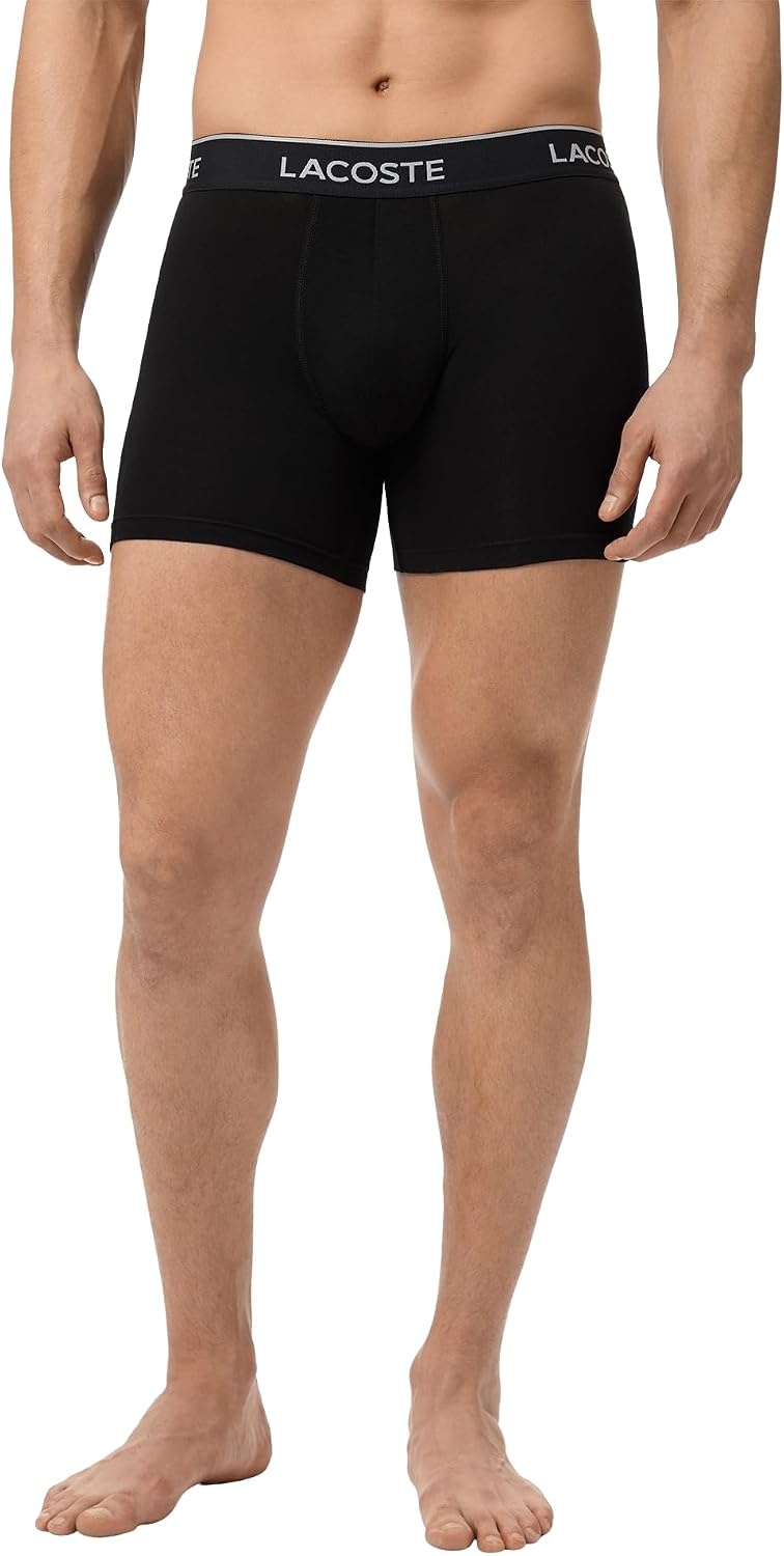 image:imageLacoste Mens Long Stretch Cotton Jersey Boxer Brief 3packBlackAlbiziaElephant Grey
