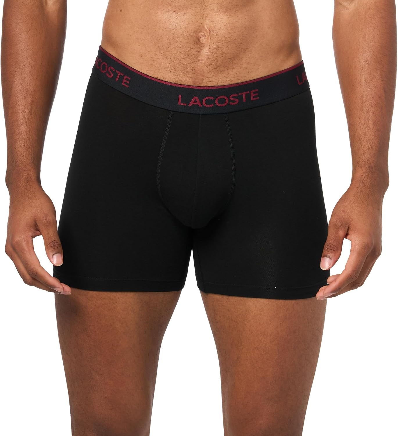 image:imageLacoste Mens Long Stretch Cotton Jersey Boxer Brief 3packBlackBordeauxAbyss Blue