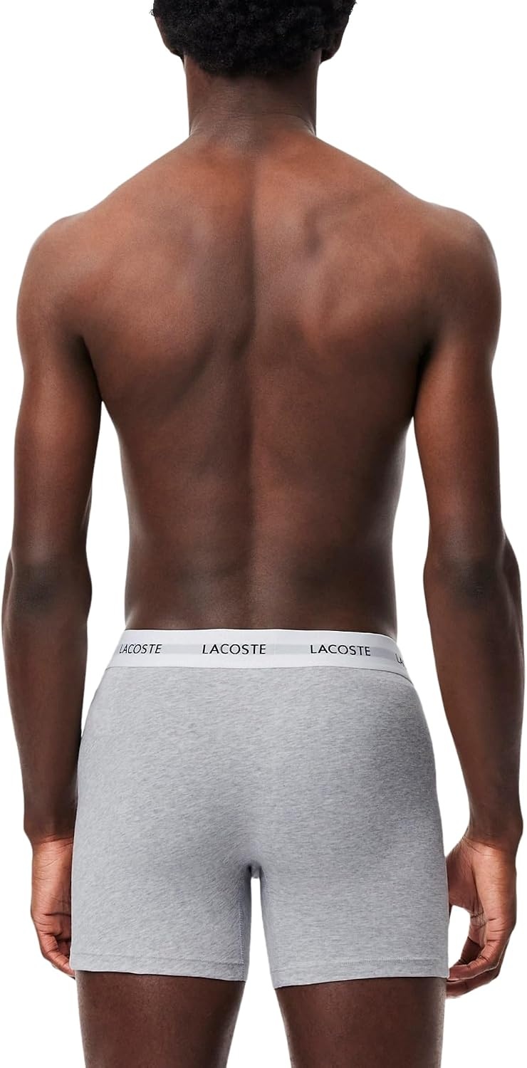 image:imageLacoste Mens Long Stretch Cotton Jersey Boxer Brief 3packBlackWhiteGrey
