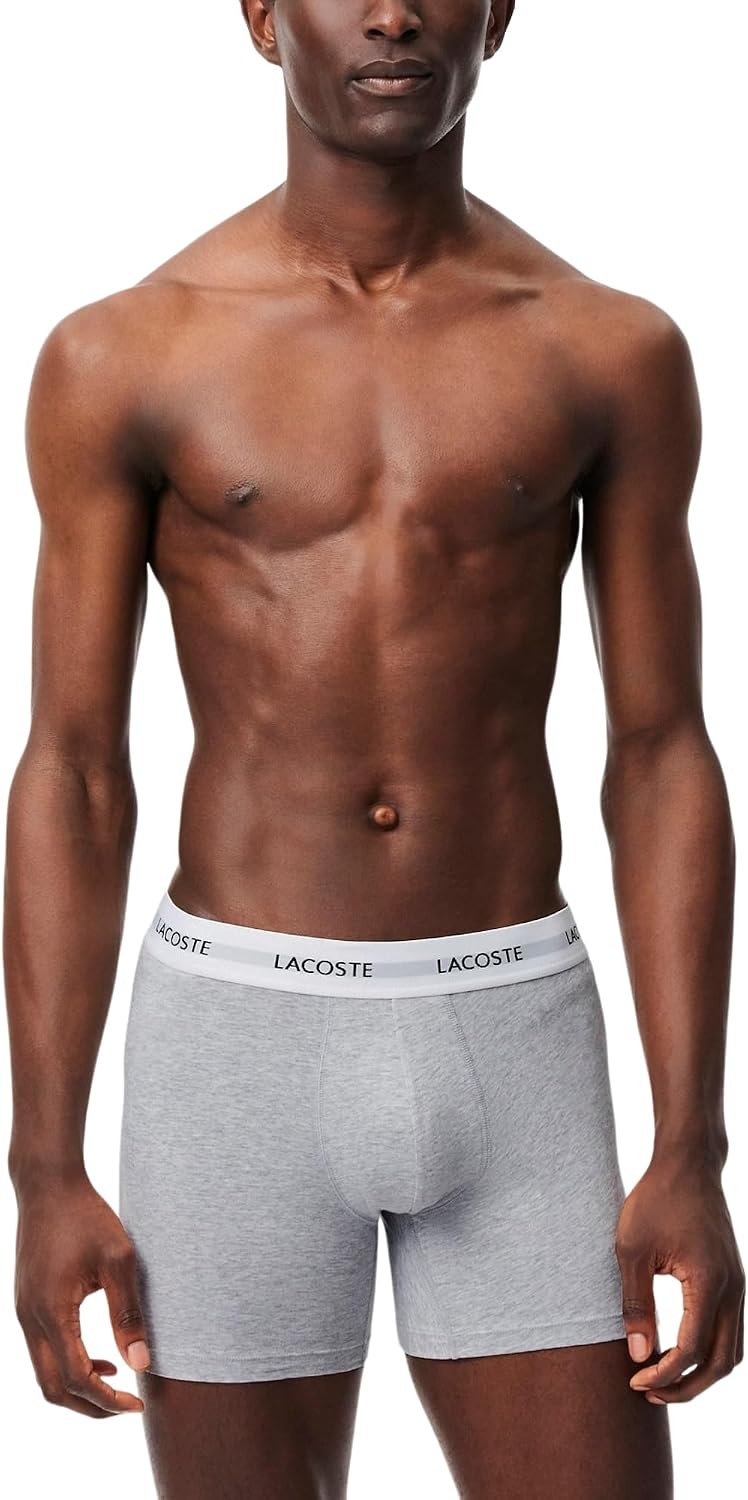 image:imageLacoste Mens Long Stretch Cotton Jersey Boxer Brief 3packBlackWhiteGrey