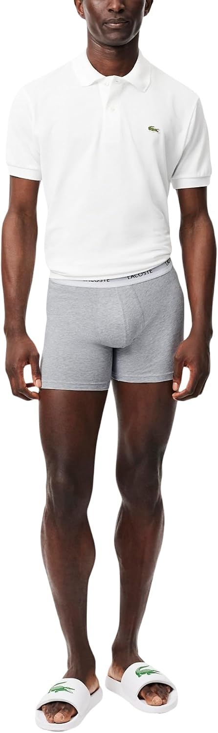 image:imageLacoste Mens Long Stretch Cotton Jersey Boxer Brief 3packBlackWhiteGrey