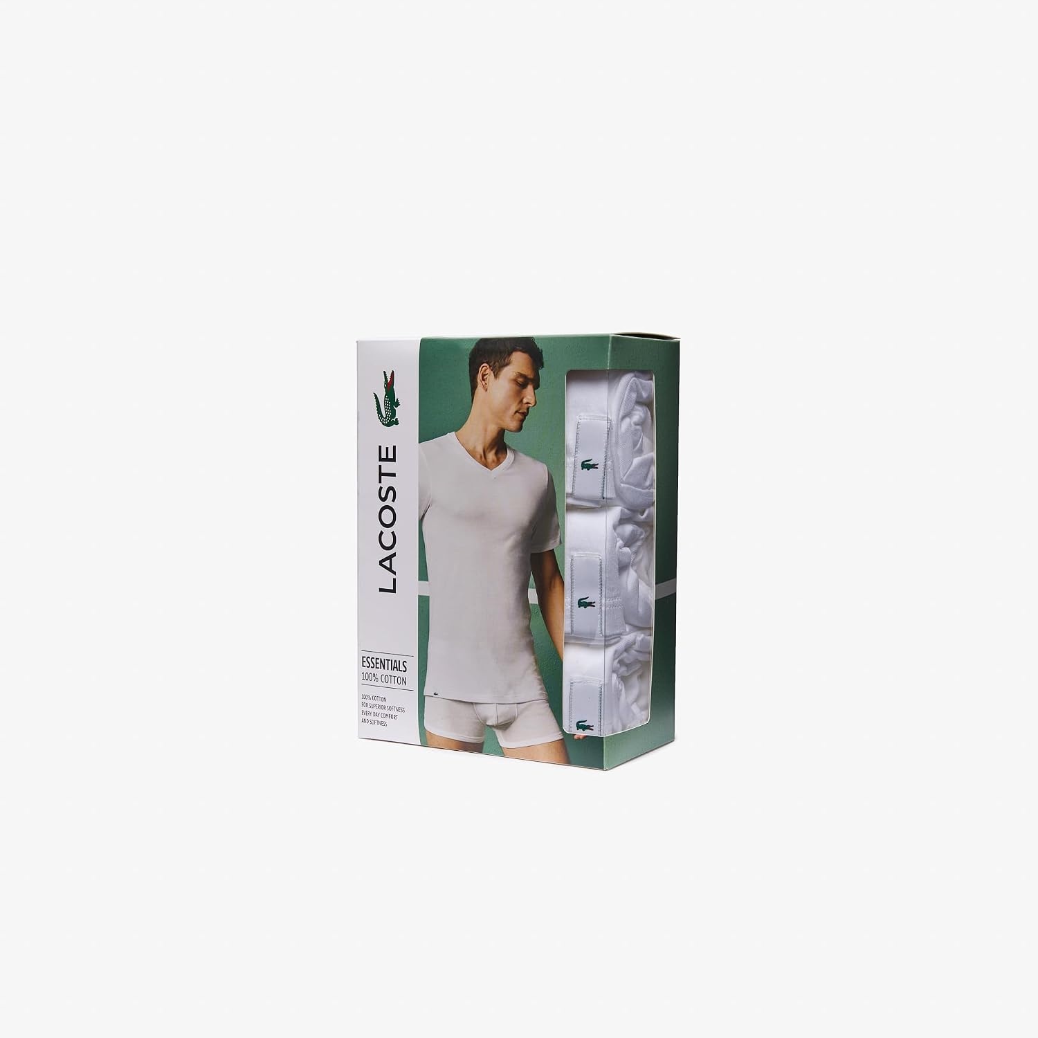 image:imageLacoste Mens Mens Vneck Cotton Lounge Tshirt 3PackWhite