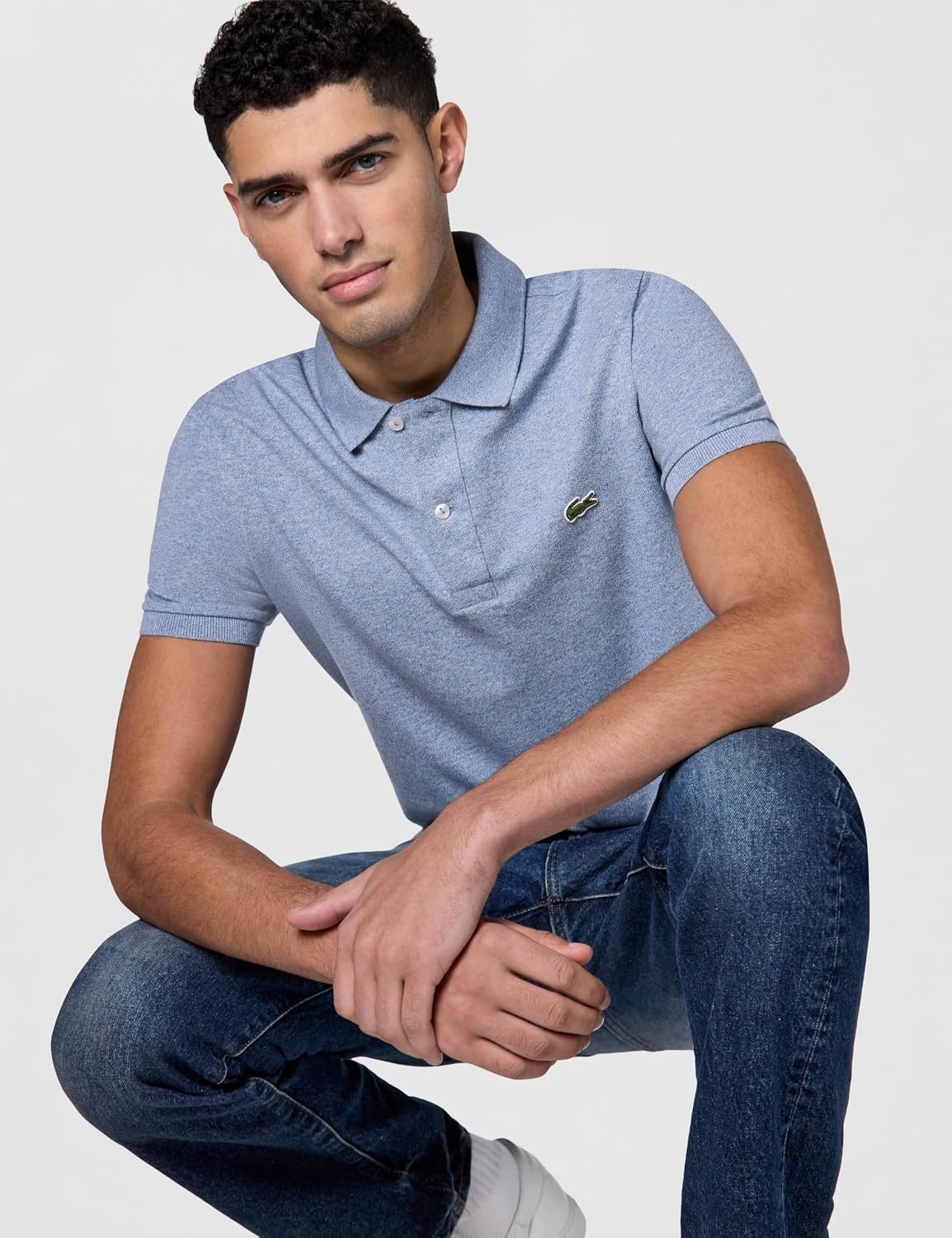 image:imageLacoste Mens Petit Piqu Slim Fit Polo ShirtLight Indigo Blue