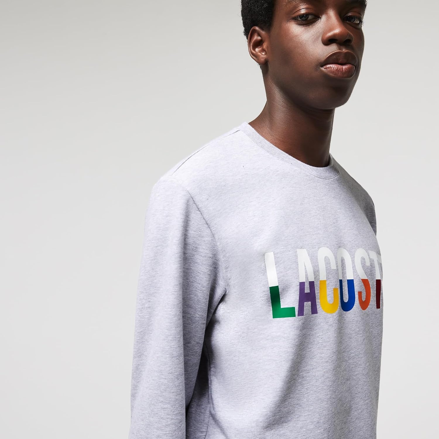 image:imageLacoste Mens Print Cotton Fleece Indoor Sweatshirt Silver ChineMultico XLarge