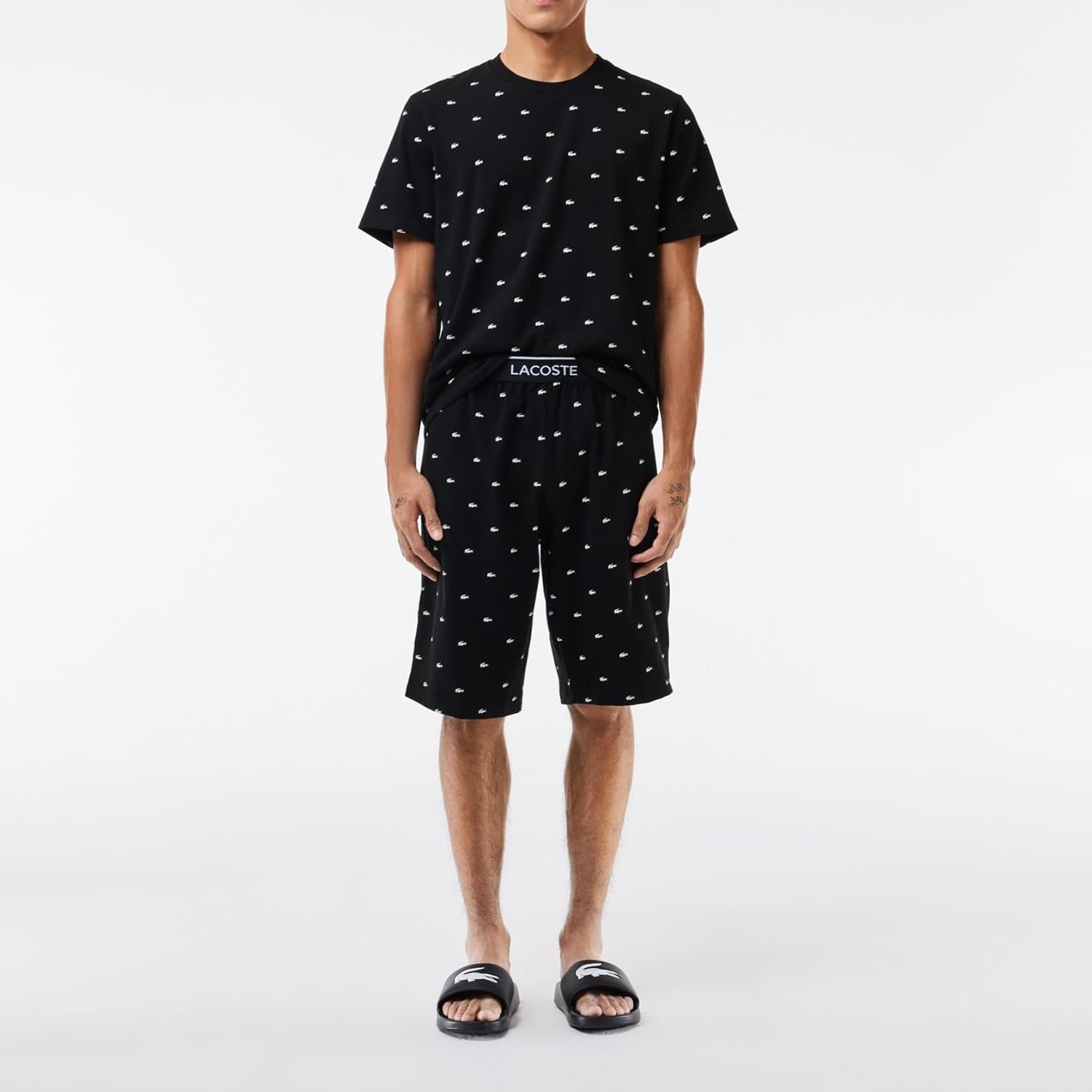 image:imageLacoste Mens Printed Cotton Pyjama SetMidnight BlueNatural White