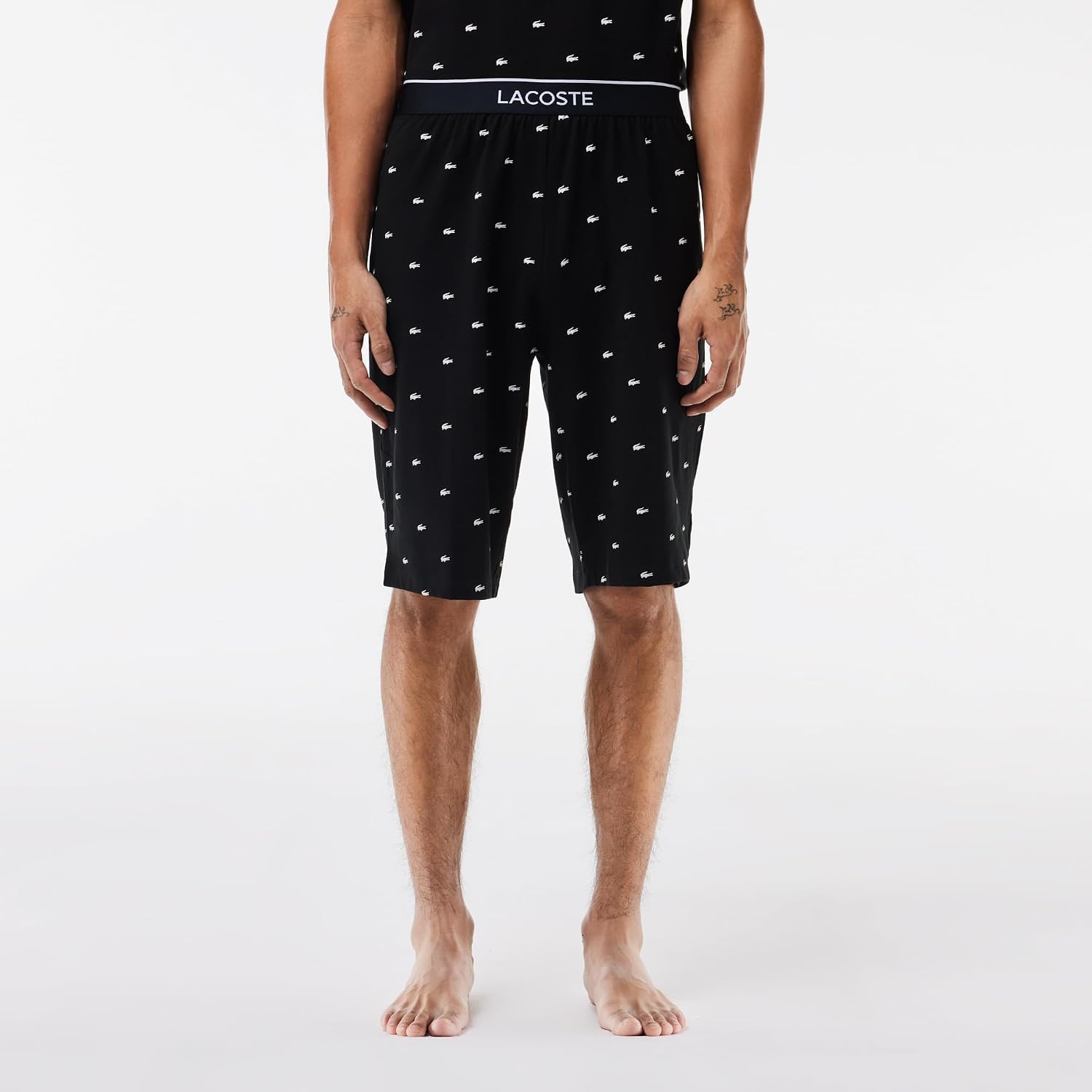 image:imageLacoste Mens Printed Cotton Pyjama SetMidnight BlueNatural White