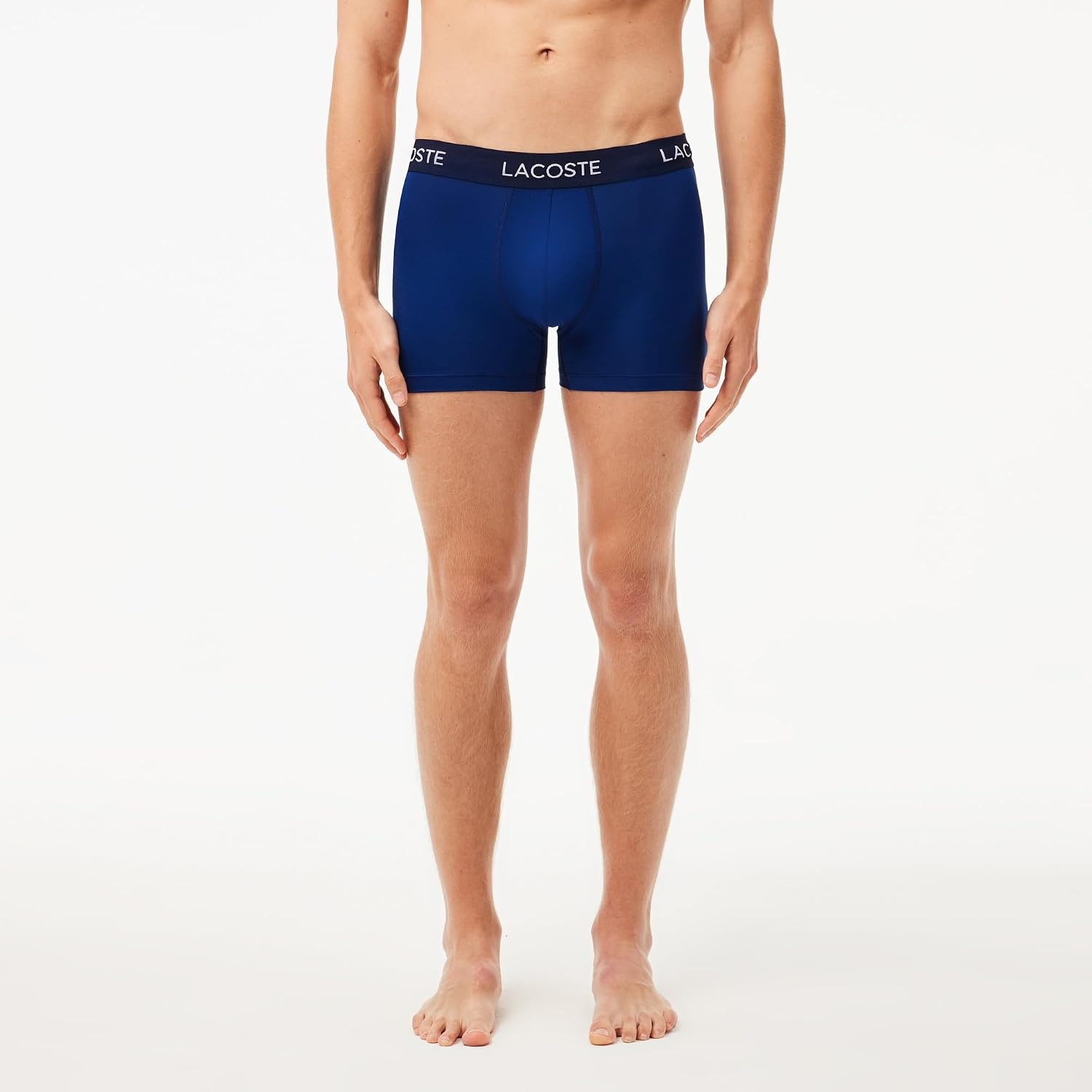 image:imageLacoste Mens Recycled Microfiber Ultra Dry Trunks 3pack Navy BlueDeep OceanTropical Blue New Large