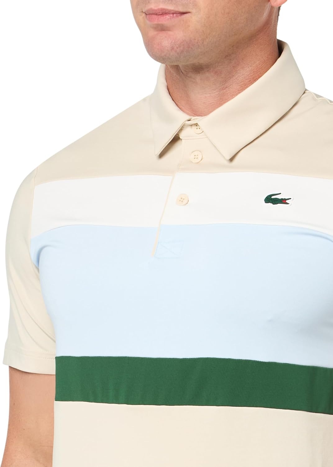 image:imageLacoste Mens Regular Fit Colorblock Golf Polo ShirtBeigeLight Blue