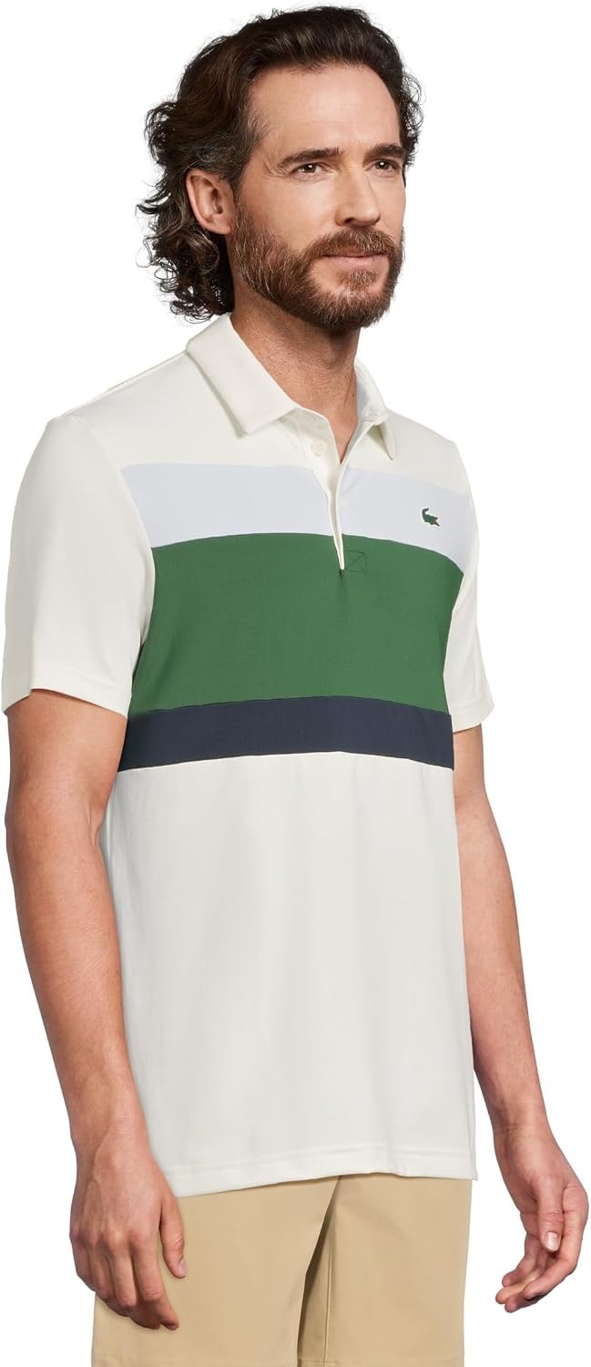 image:imageLacoste Mens Regular Fit Colorblock Golf Polo ShirtFlourGreenBaby Blue