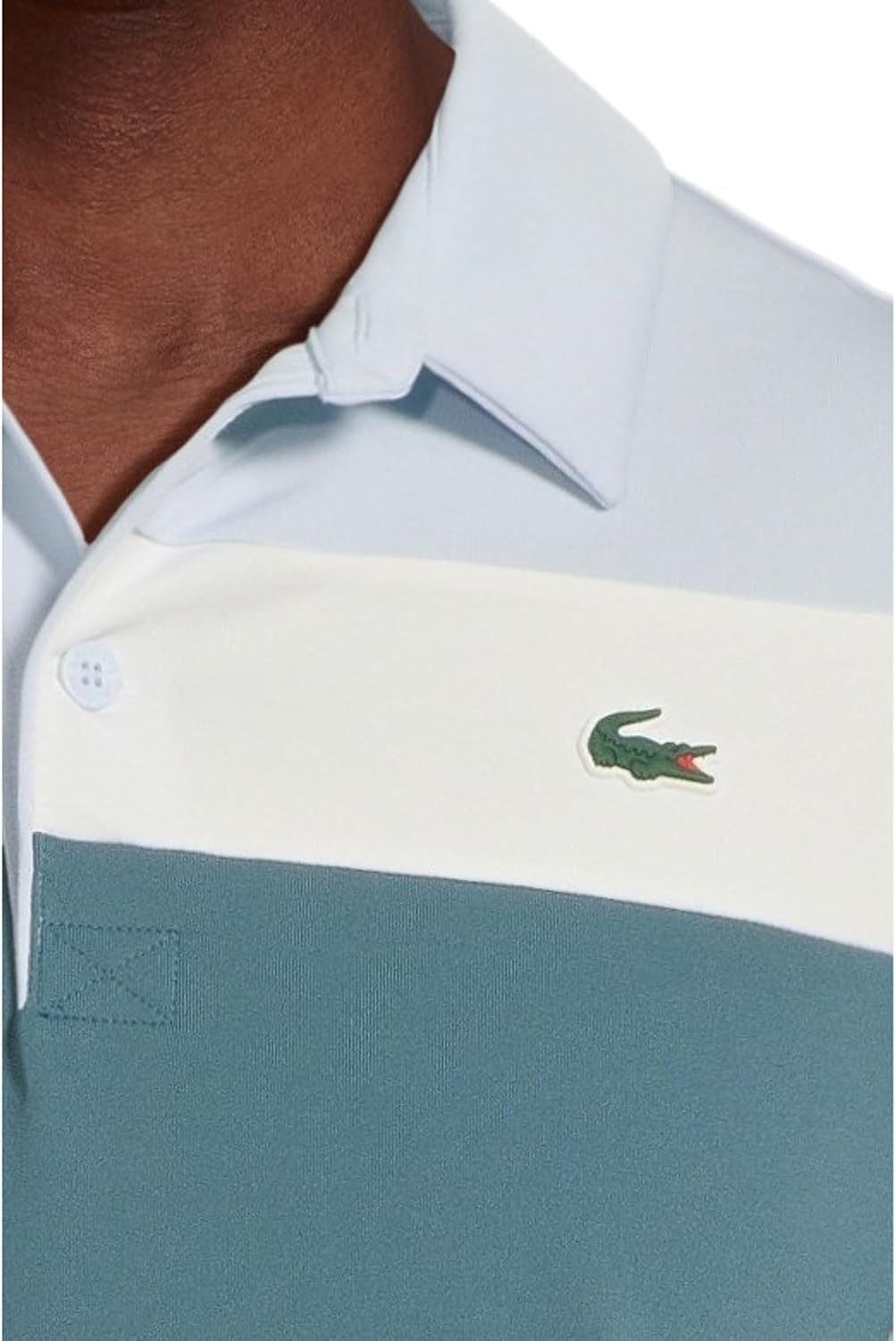 image:imageLacoste Mens Regular Fit Colorblock Golf Polo ShirtLight BlueFlour