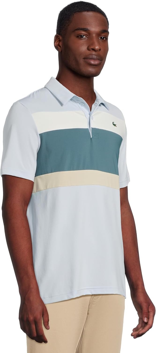 image:imageLacoste Mens Regular Fit Colorblock Golf Polo ShirtLight BlueFlour
