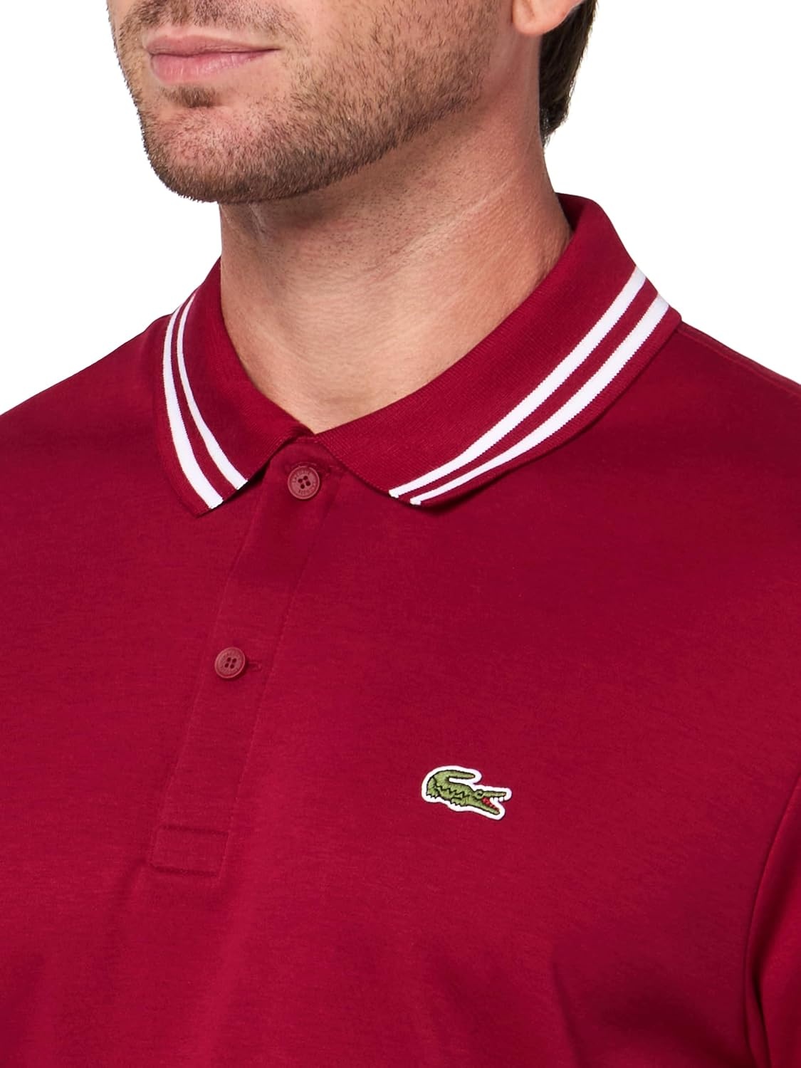 image:imageLacoste Mens Regular Fit Cotton Pima Interlock Polo ShirtBordeaux