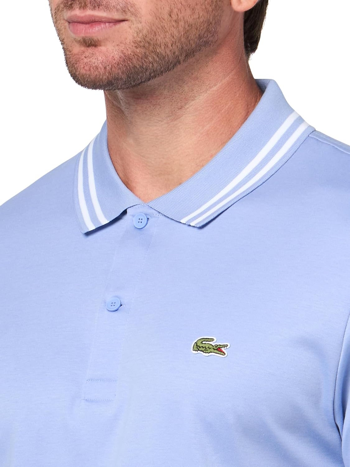 image:imageLacoste Mens Regular Fit Cotton Pima Interlock Polo ShirtDelphinium
