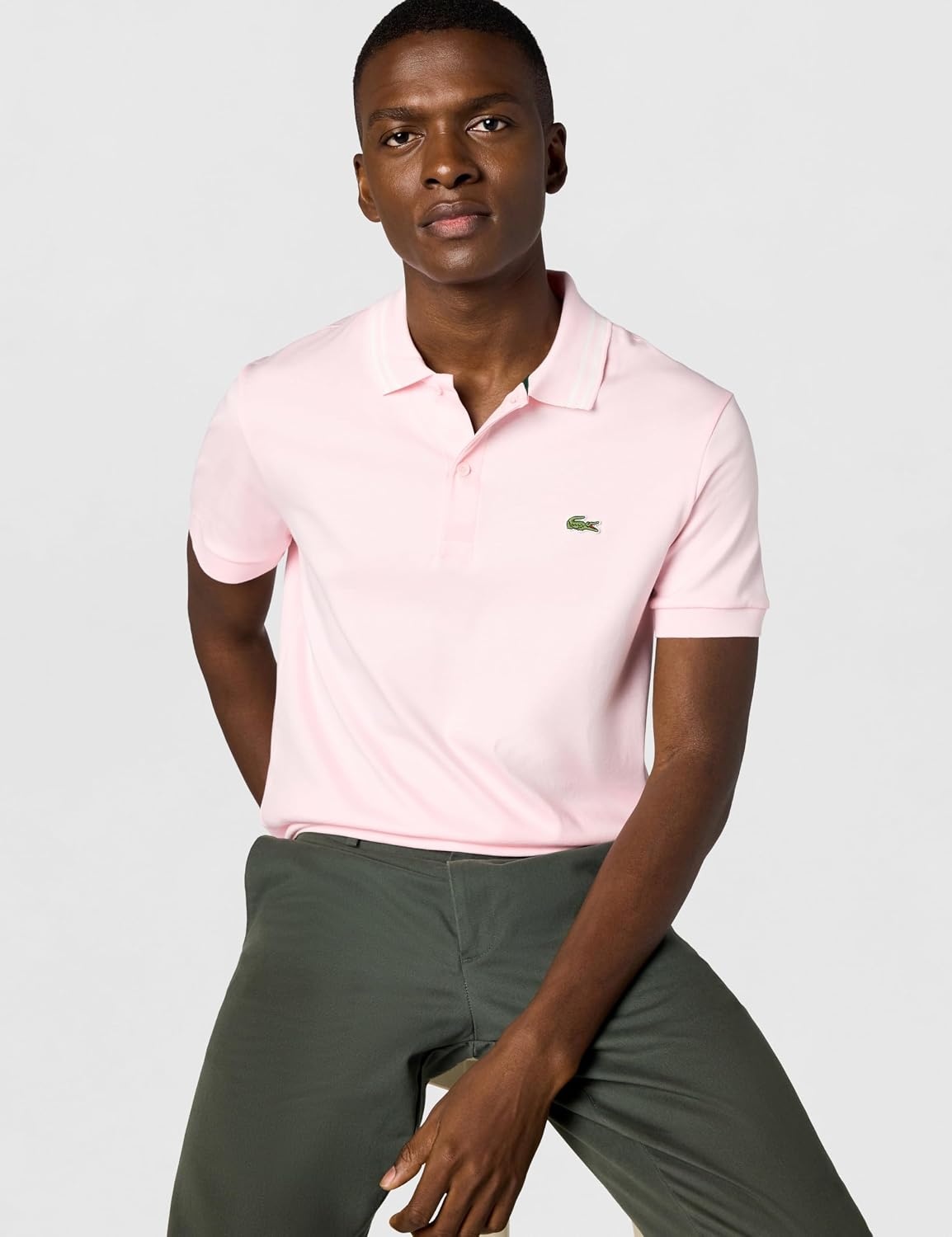 image:imageLacoste Mens Regular Fit Cotton Pima Interlock Polo ShirtFlamingo