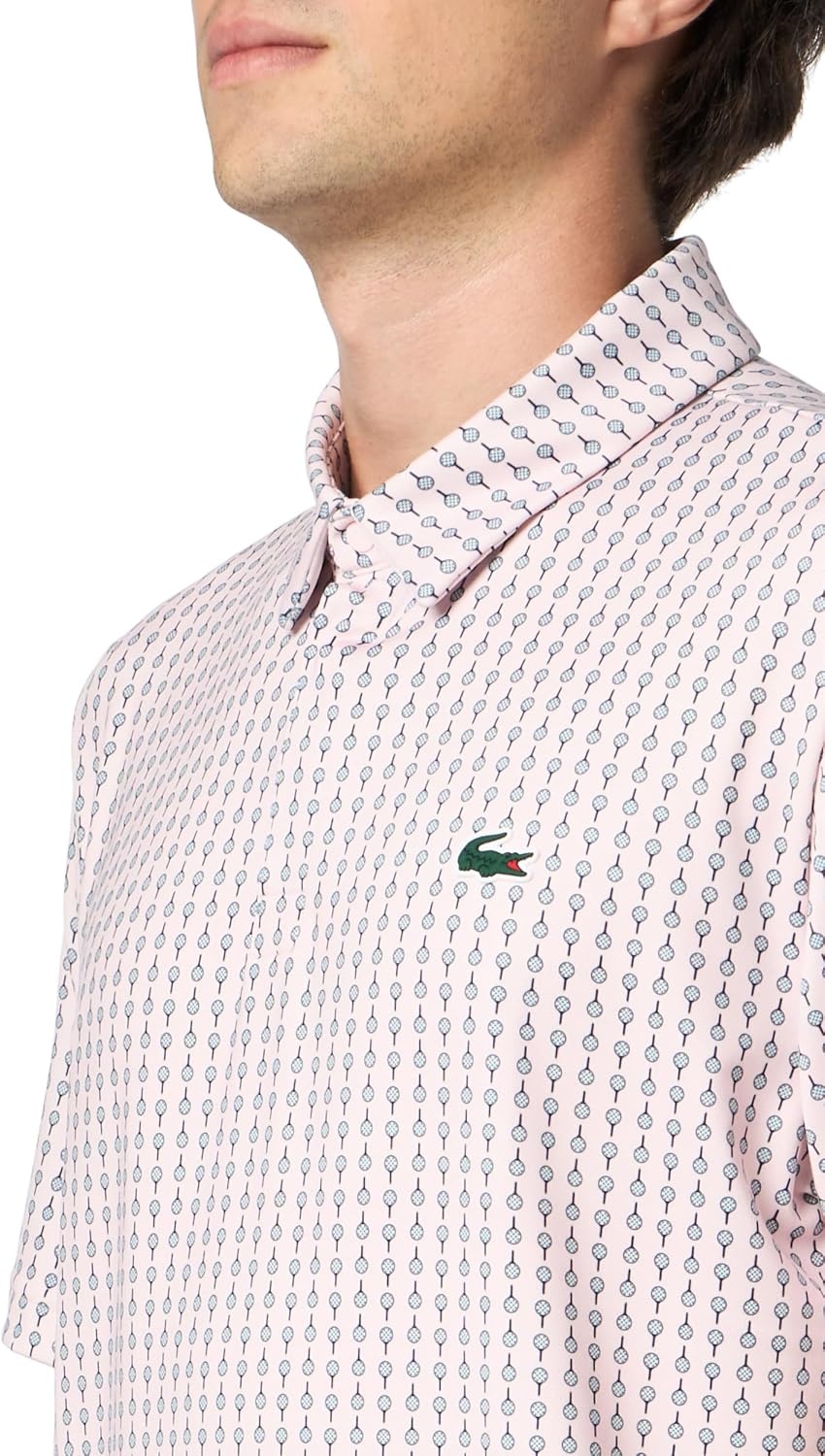 image:imageLacoste Mens Regular Fit UV Protect AllOver Print Golf Polo Shirt FlamingoFlour 3XLarge