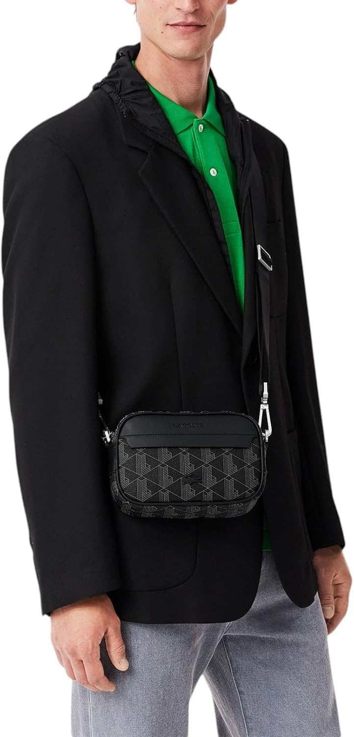image:imageLacoste Mens The Blend Small Monogram Canvas Crossbody Bag Black One Size
