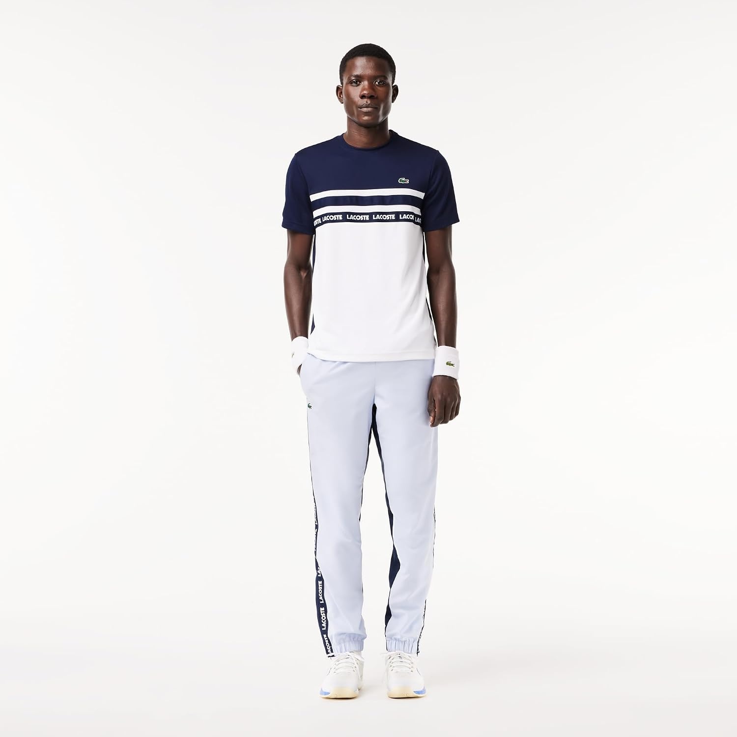 image:imageLacoste Mens Ultra Dry Piqu Tennis TShirtWhiteNavy Blue
