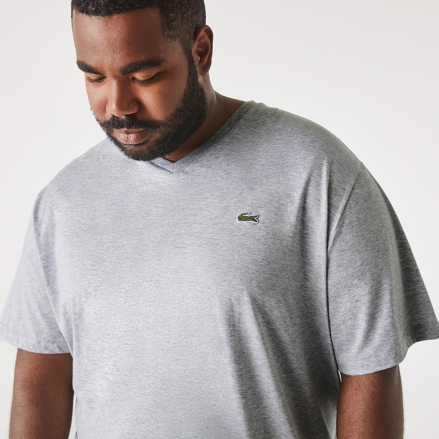 image:imageLacoste Mens VNeck Jersey Pima TShirt Plus SizeSilver Chine