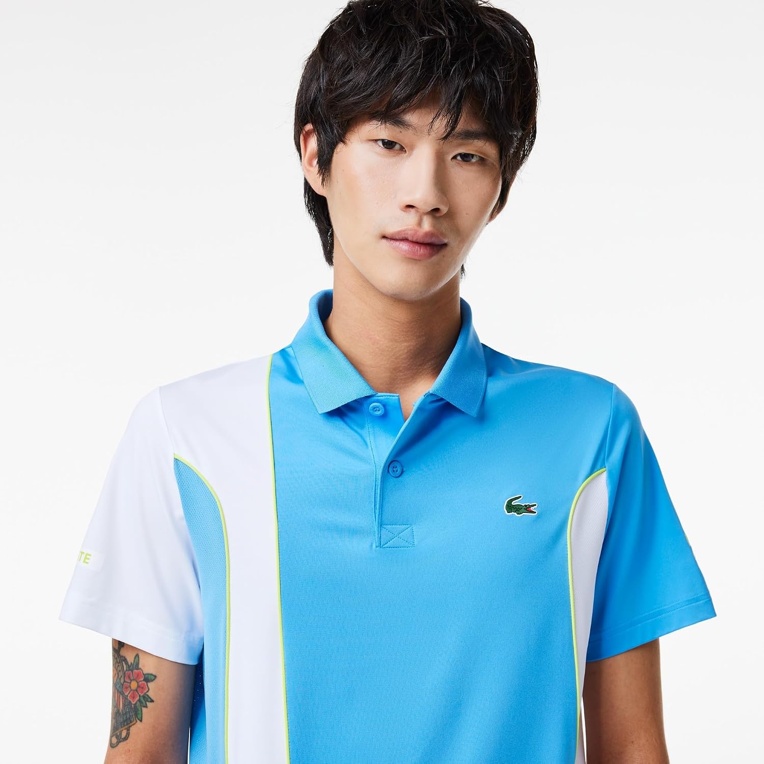 image:imageLacoste Mens X Novak Djokovic Regular Fit Colorblock PoloArgentine BlueWhite