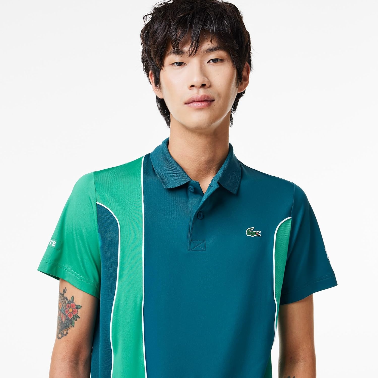 image:imageLacoste Mens X Novak Djokovic Regular Fit Colorblock PoloDanubeGreenfinch