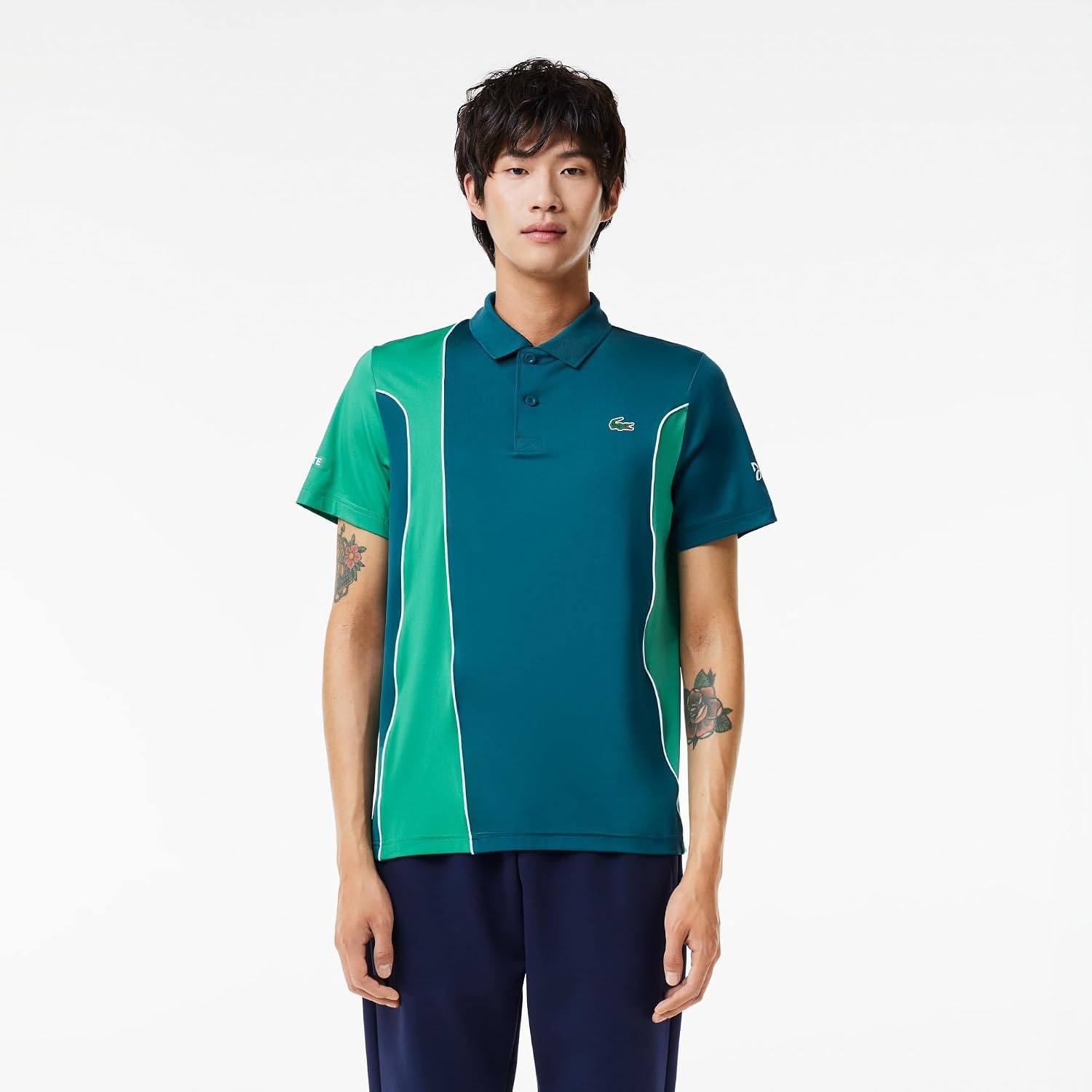 image:imageLacoste Mens X Novak Djokovic Regular Fit Colorblock PoloDanubeGreenfinch