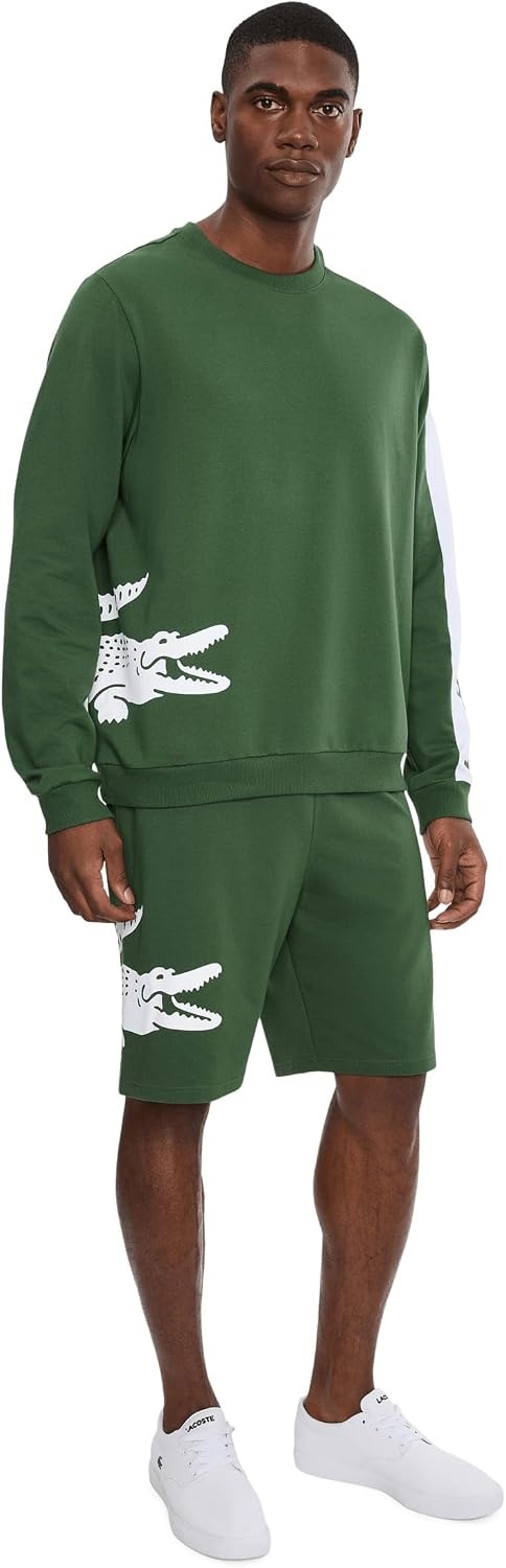 image:imageLacoste Printed Fleece Loungewear SweatshirtGreen Navy Blue White