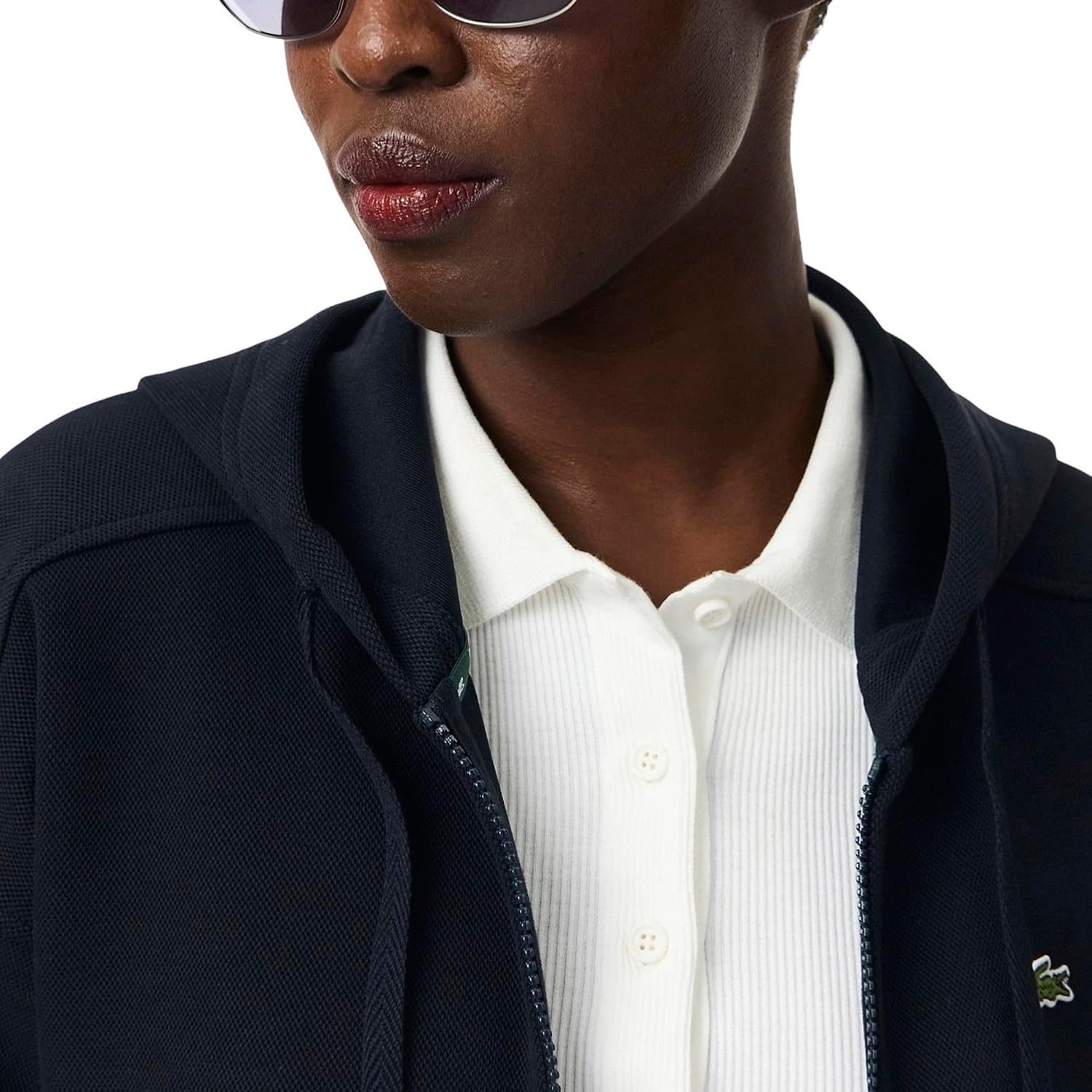 image:imageLacoste Womens Double Face Pique Zip Up Hooded SweatshirtAbysm