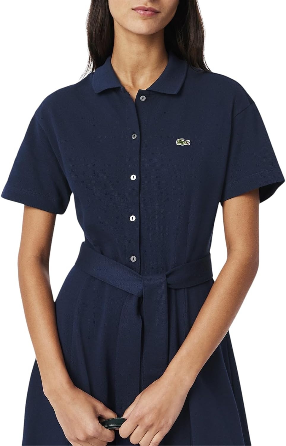 image:imageLacoste Womens Flared Mini Pique Polo DressNavy Blue