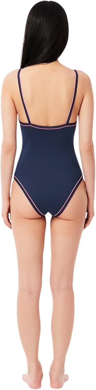 image:imageLacoste Womens One Piece VNeck SwimsuitNavy BlueRedWhite