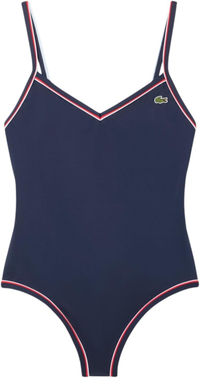 image:imageLacoste Womens One Piece VNeck SwimsuitNavy BlueRedWhite