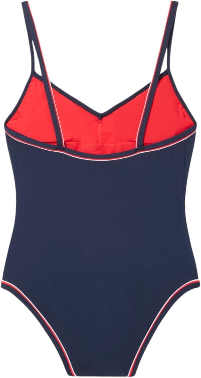 image:imageLacoste Womens One Piece VNeck SwimsuitNavy BlueRedWhite