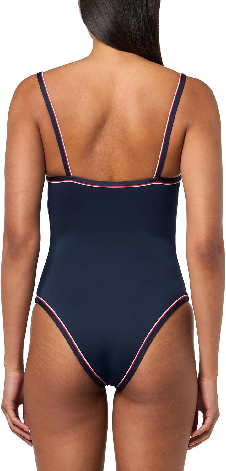 image:imageLacoste Womens One Piece VNeck SwimsuitNavy BlueRedWhite Stripe