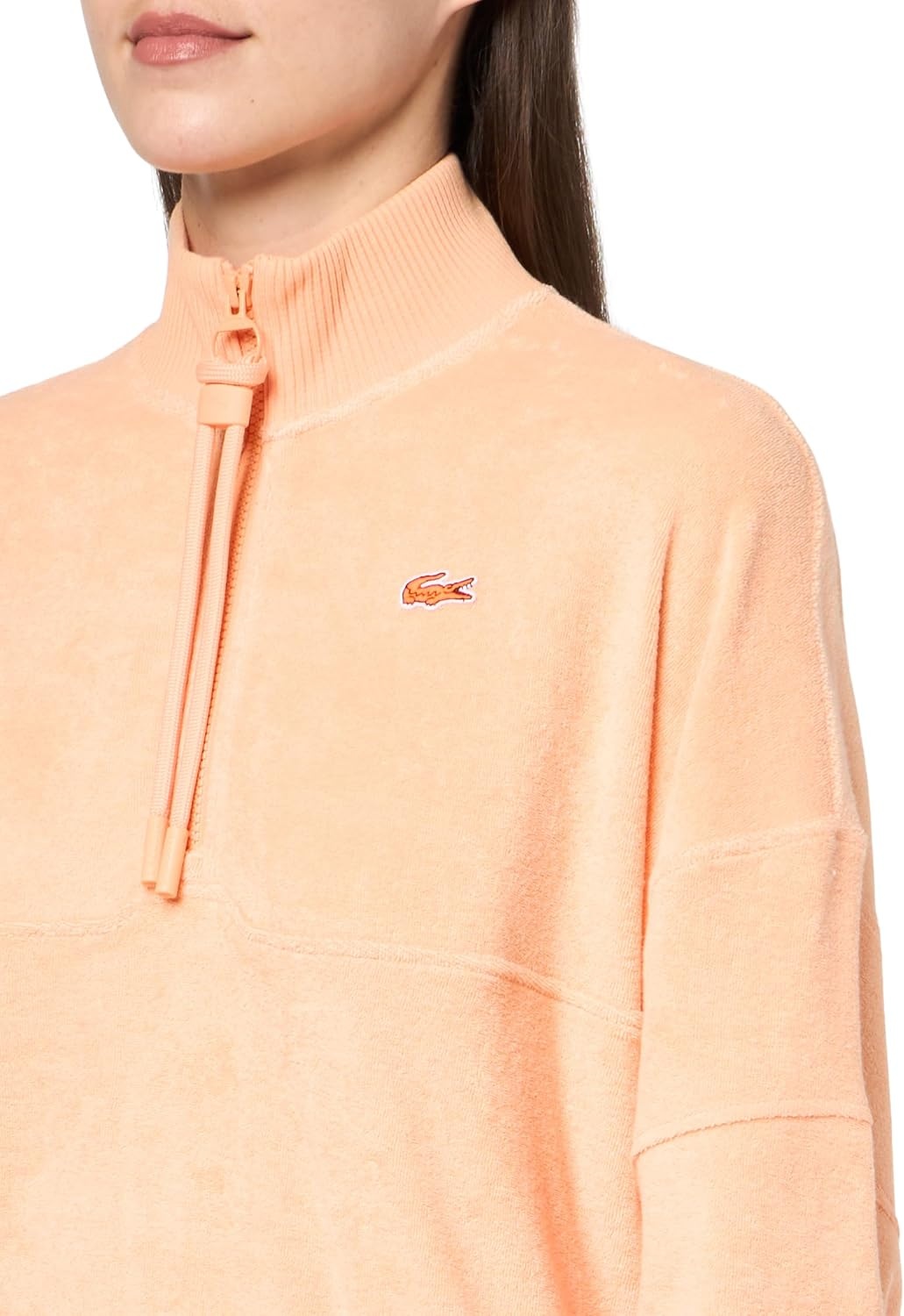 image:imageLacoste Womens Oversize High Neck Zipped Fleece SweatshirtLedge Coral