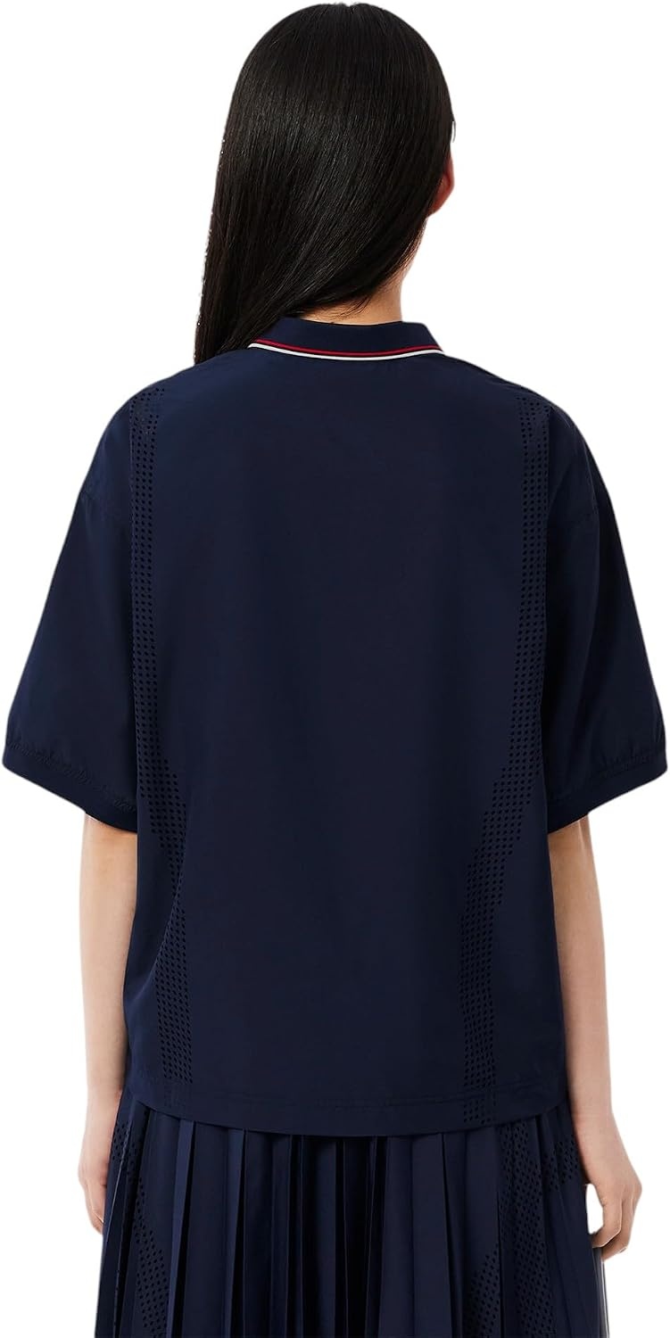 image:imageLacoste Womens Oversized Technical Fabric Polo ShirtNavy Blue