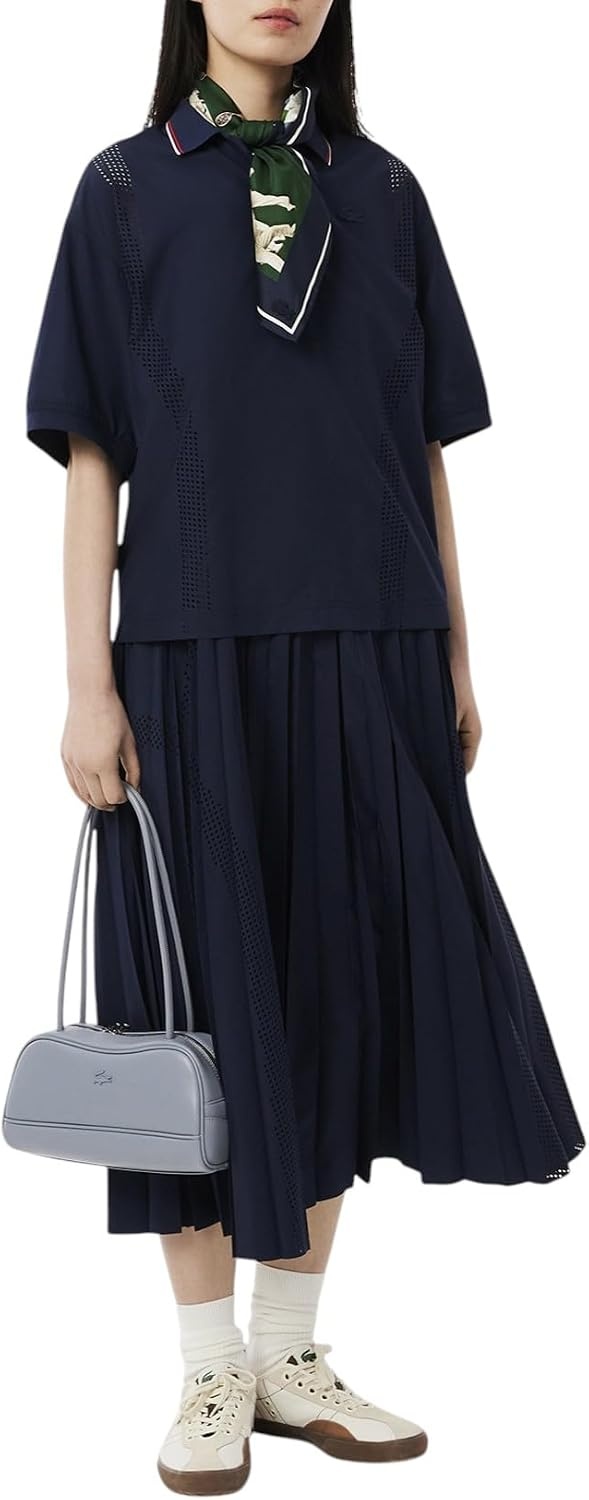 image:imageLacoste Womens Oversized Technical Fabric Polo ShirtNavy Blue