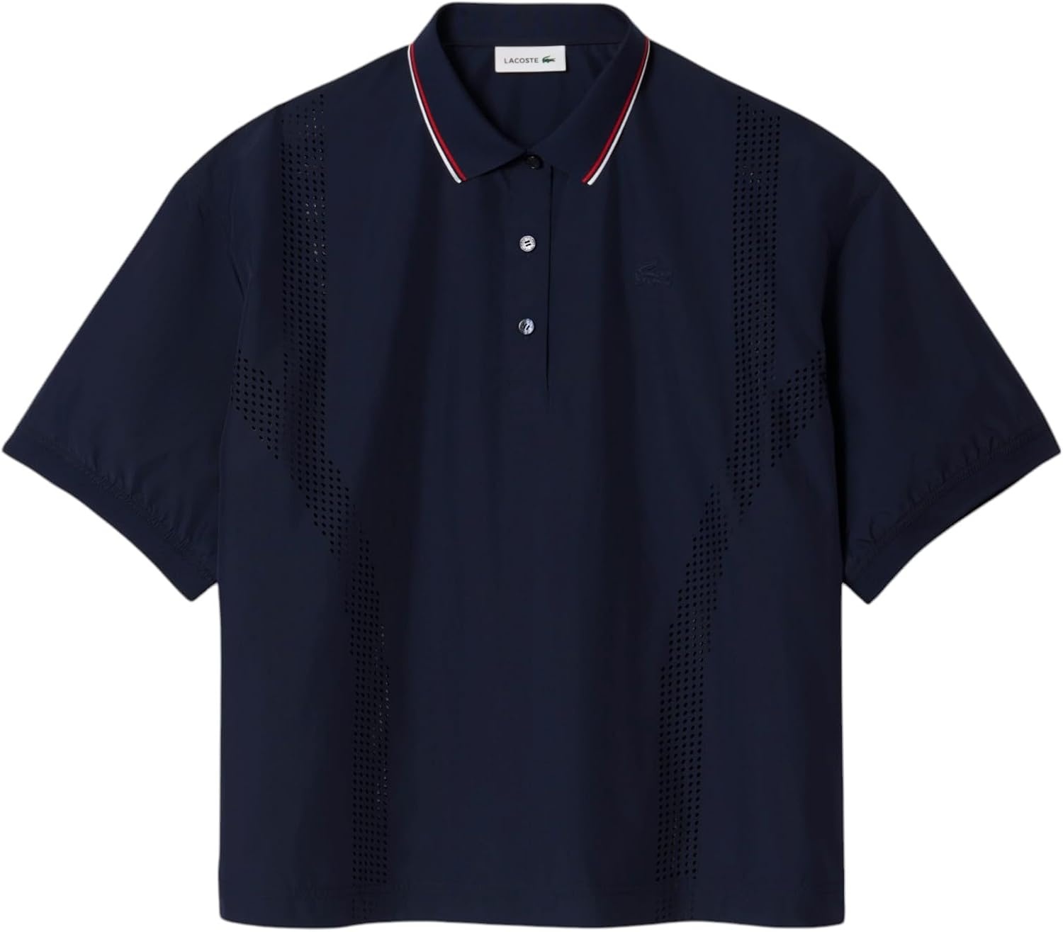 image:imageLacoste Womens Oversized Technical Fabric Polo ShirtNavy Blue