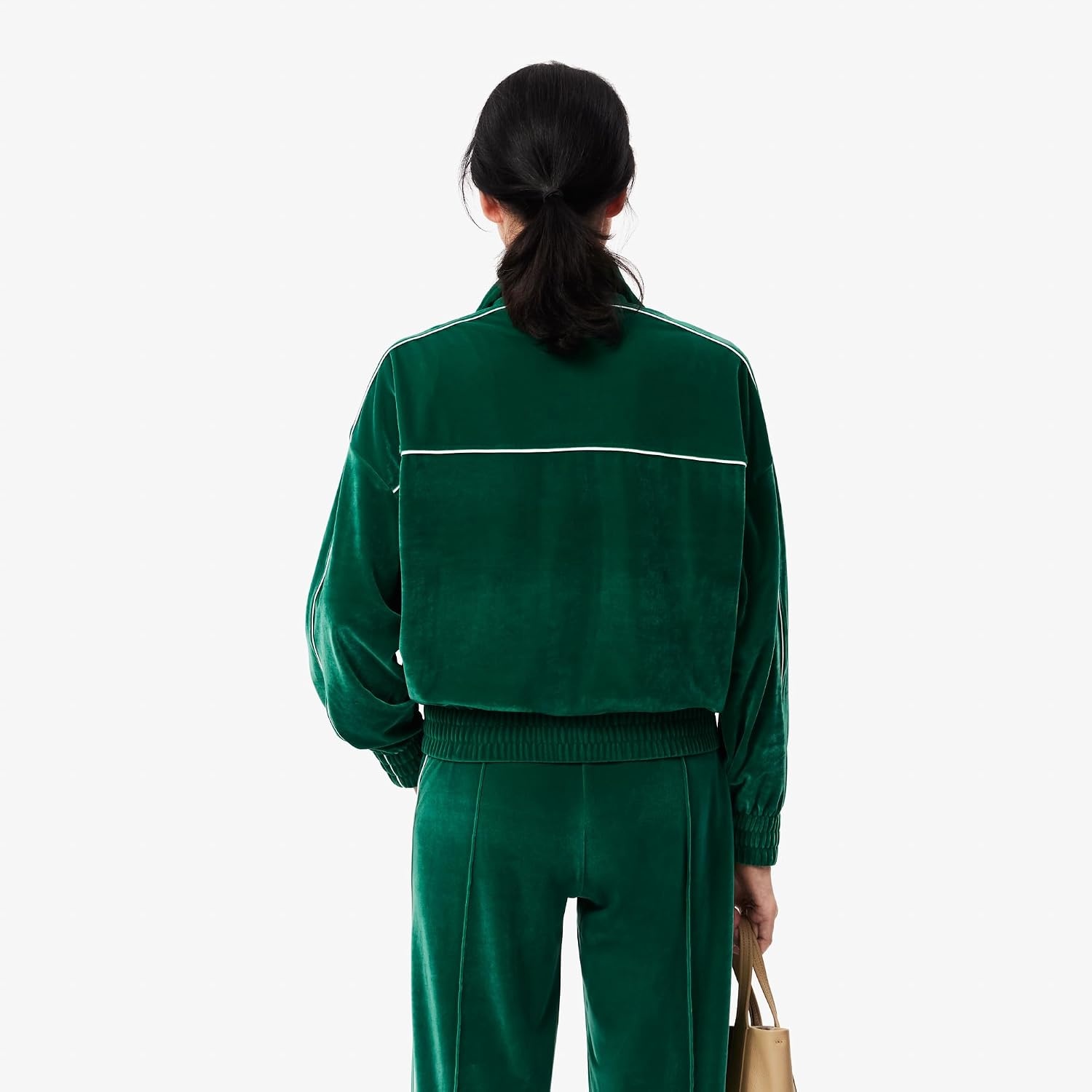 image:imageLacoste Womens Oversized Zipped Velvet SweatshirtGreenWhite