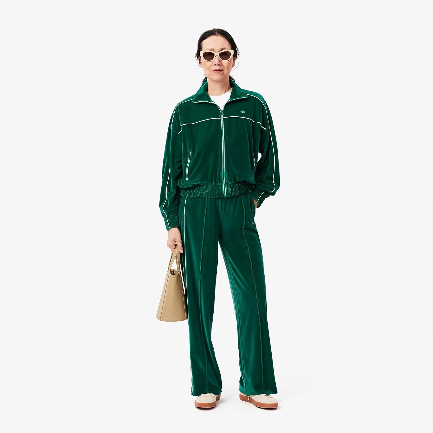 image:imageLacoste Womens Oversized Zipped Velvet SweatshirtGreenWhite