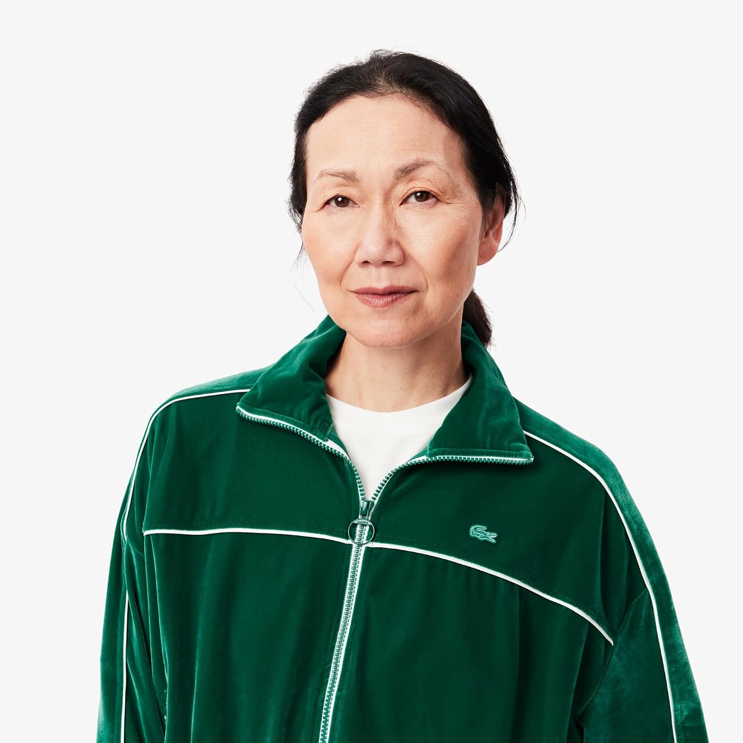 image:imageLacoste Womens Oversized Zipped Velvet SweatshirtGreenWhite