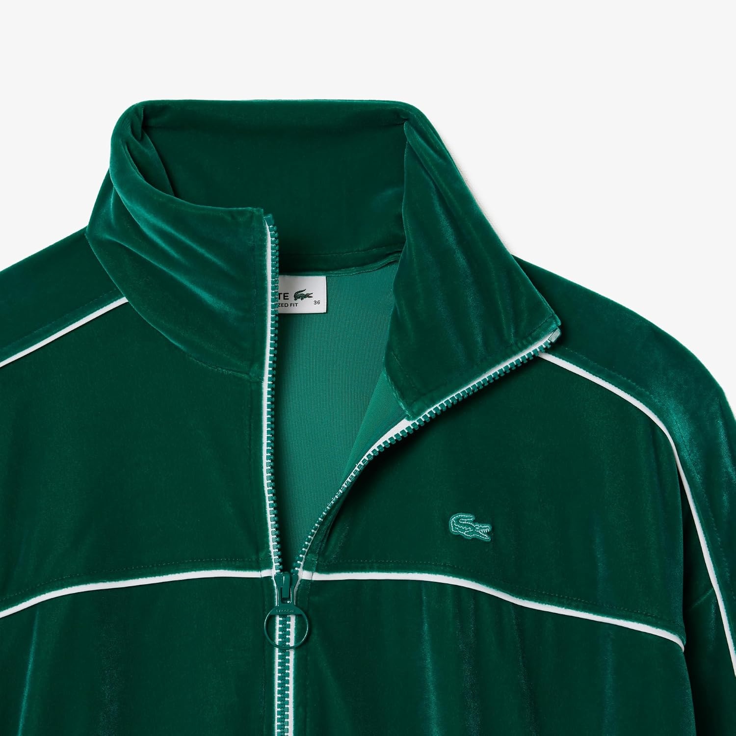 image:imageLacoste Womens Oversized Zipped Velvet SweatshirtGreenWhite