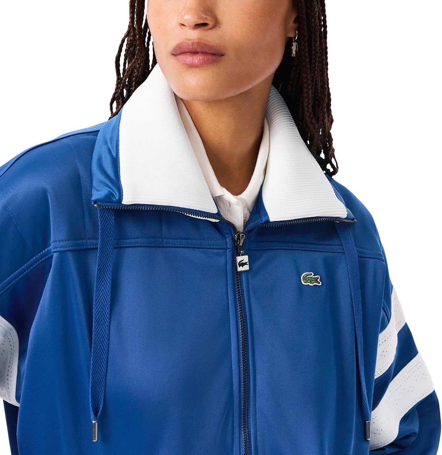 image:imageLacoste Womens Pique Zip Up Sweatshirt WPointelle on The SleevesFrance Blue