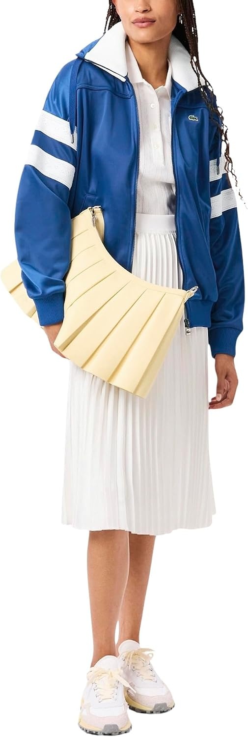 image:imageLacoste Womens Pique Zip Up Sweatshirt WPointelle on The SleevesFrance Blue