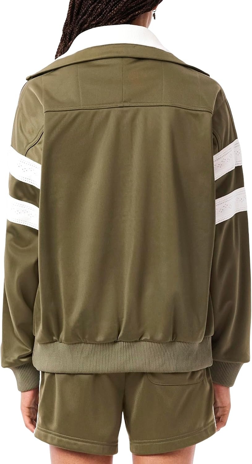 image:imageLacoste Womens Pique Zip Up Sweatshirt WPointelle on The SleevesOlive