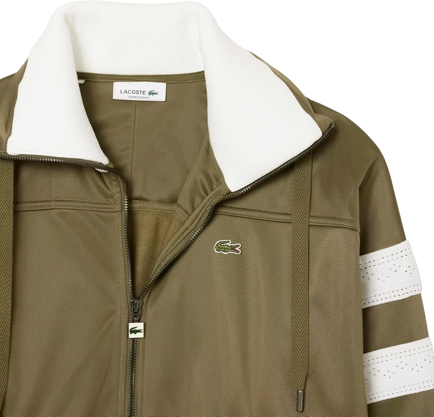 image:imageLacoste Womens Pique Zip Up Sweatshirt WPointelle on The SleevesOlive