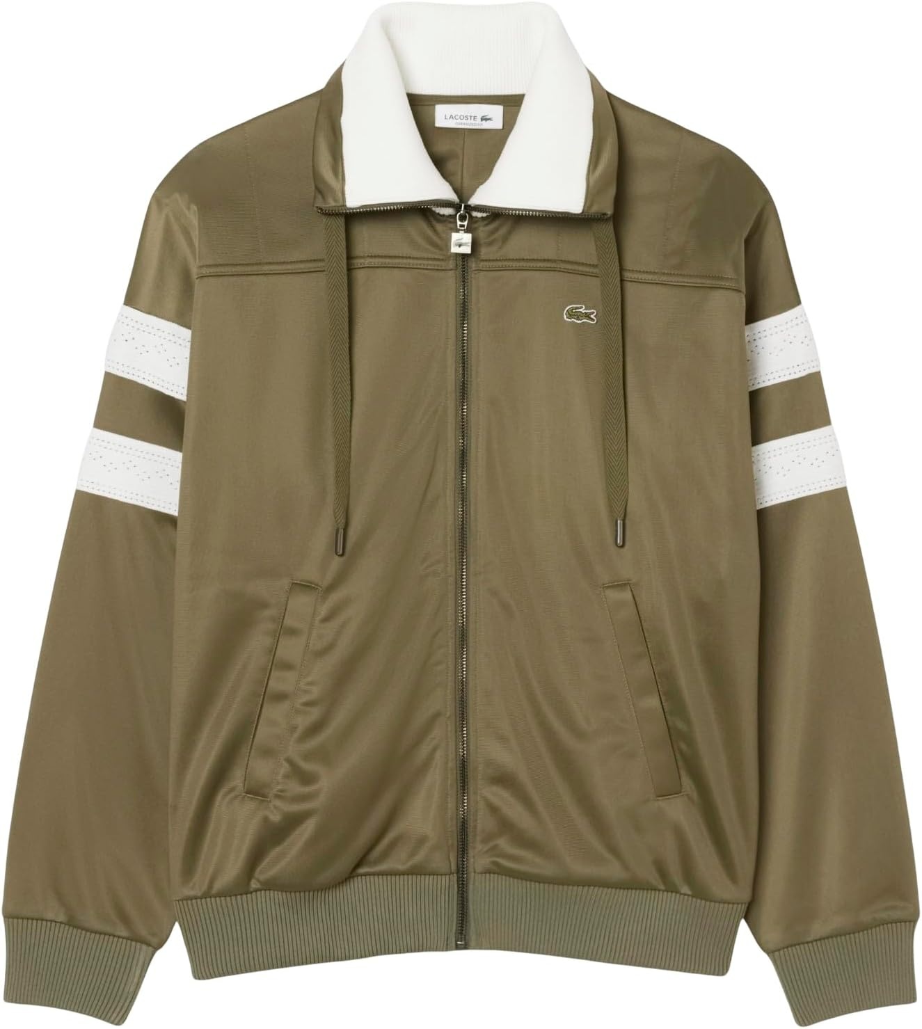 image:imageLacoste Womens Pique Zip Up Sweatshirt WPointelle on The SleevesOlive