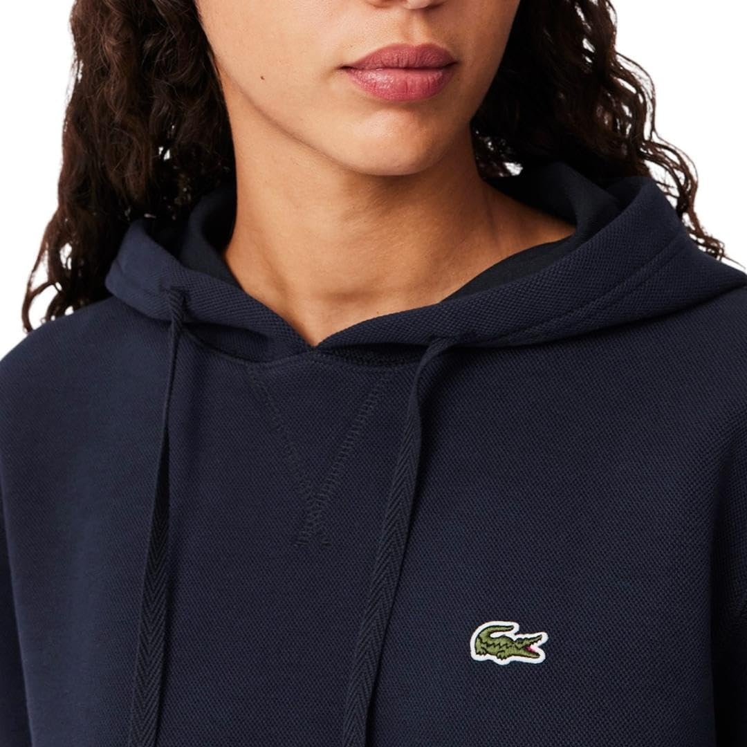 image:imageLacoste Womens Relaxed Fit Double Face Pique HoodieMidnight Blue