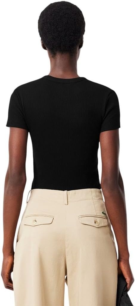 image:imageLacoste Womens Slim Fit Ribbed Cotton TshirtBlack